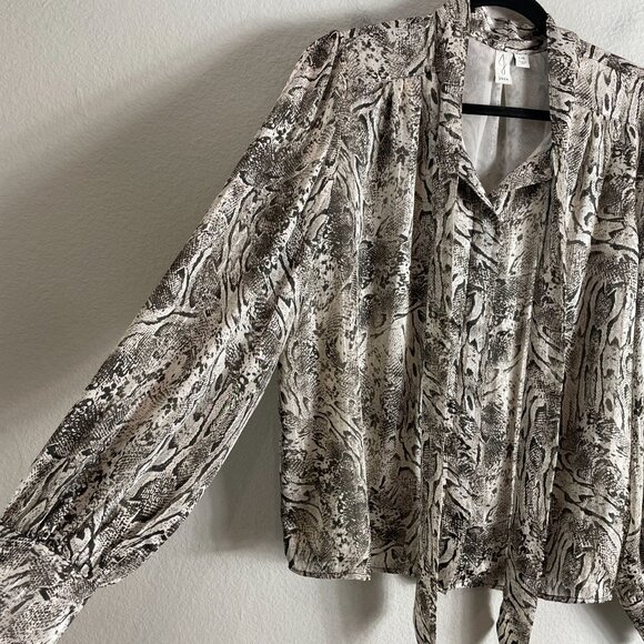 Joie Womens Large Snake Print Metallic Blouse Neck Tie Long Sleeve Shirt Top - Picture 8 of 11